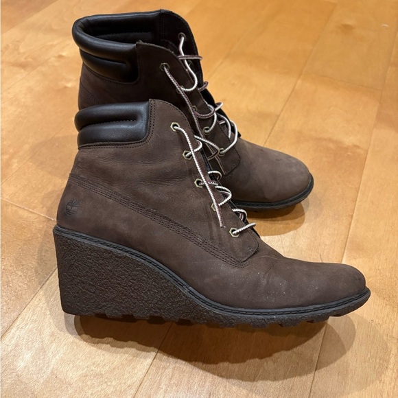 Timberland Amston wedge ankle boots booties brown leather sz 11 - Picture 1 of 7
